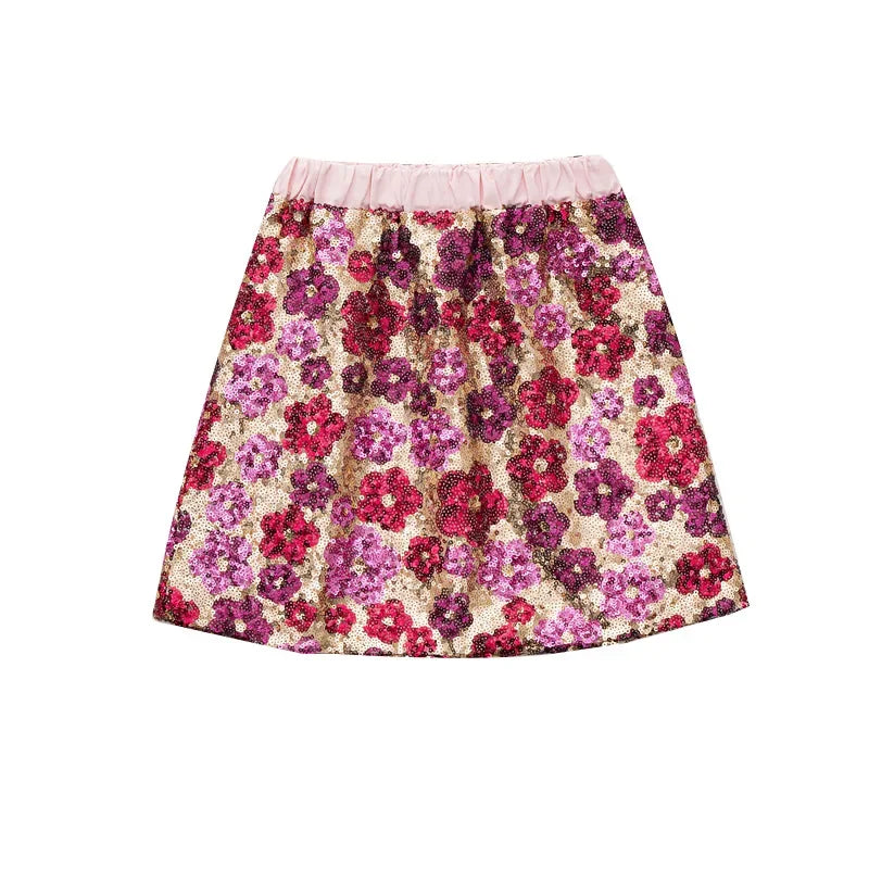 Mädchen Paillettenrock Blumenmode A-Linie Kurzer Rock für Kinder bestickt Elegante Prinzessin Herbst Winter Teen Kinder Kostüme