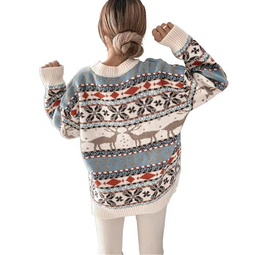 Autumn Pullover Damen Round Neck Long Sleeve Christmas Date Outdoor Vielseitiger Pullover Print Sweater Ropa De Invierno Para Mujer