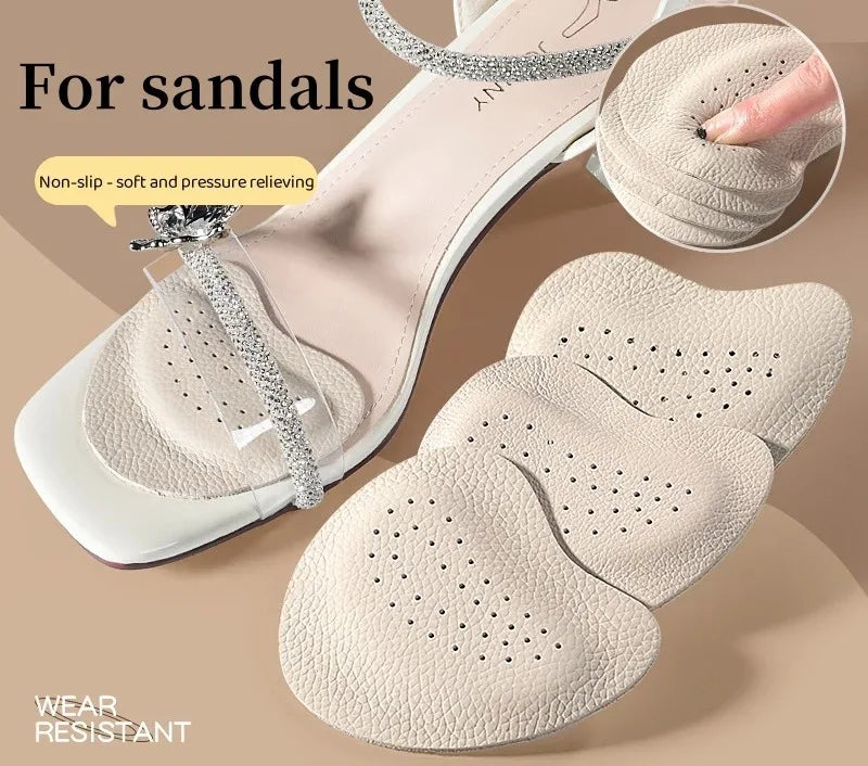 4 Stück Sandalen-Antirutsch-Aufkleber, Leder-Vorfußpolster für Damen High Heels, Schmerzlindernde Einlagen, Zehenkissen, Fußpflege-Schuhpolster