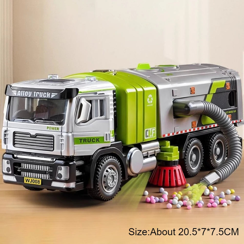 1:50 Elektrische Kehrmaschine Legierung Bewässerung Lkw Diecast Modell Miniatur Spielzeug Auto Türen Geöffnet Sound Licht Fahrzeuge für Kinder Geschenke