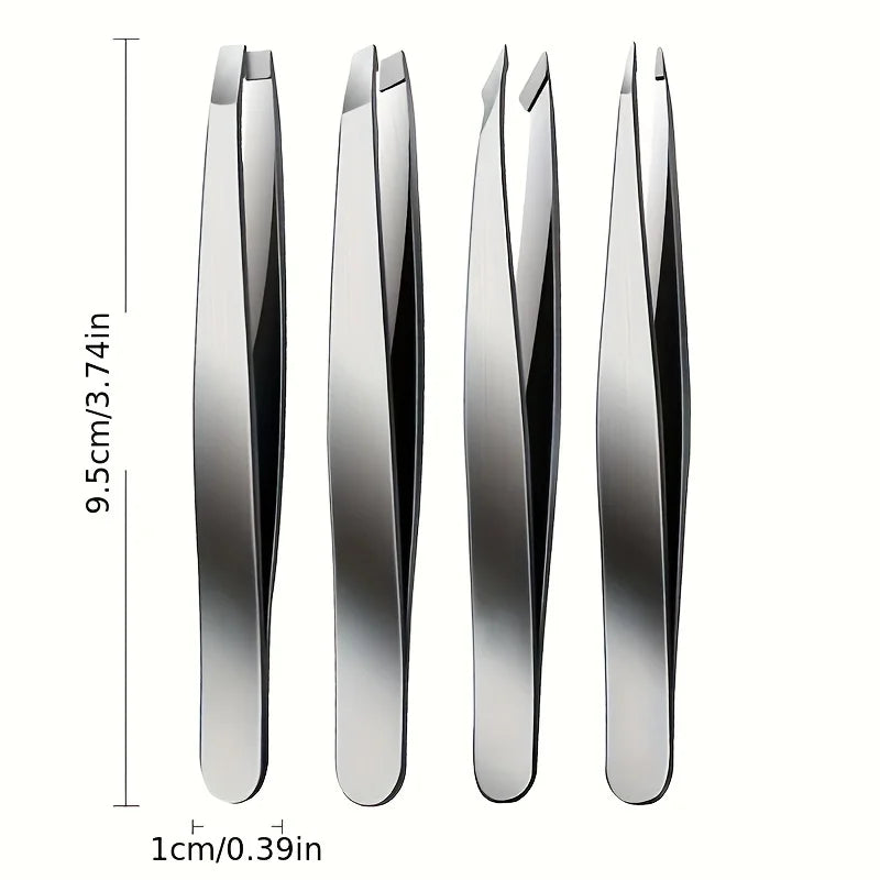 Ouriner Augenbrauenpinzetten-Set, 4-teilig, Edelstahl-Augenbrauenpinzette, professionelles Beauty-Tool-Set für das nach innen gerichtete Haarwachstum