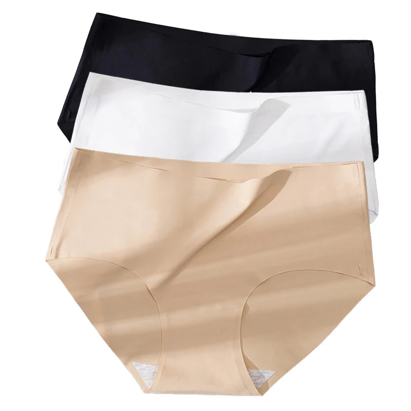 3Pcs Plus Größe Unterwäsche frauen Höschen Eis Seide Einfarbig Damen Nahtlose Unterhose Mädchen Briefs Atem Sexy Dessous weibliche