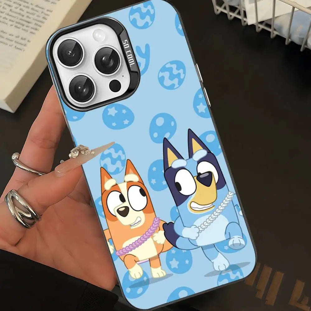 Cartoon-Hund B-Blueys Handyhülle für iPhone 16, 15, 14, 13, 12, 11, Pro Max, matt, stoßfest, Rückseite, Anti-Fall, matte Abdeckung