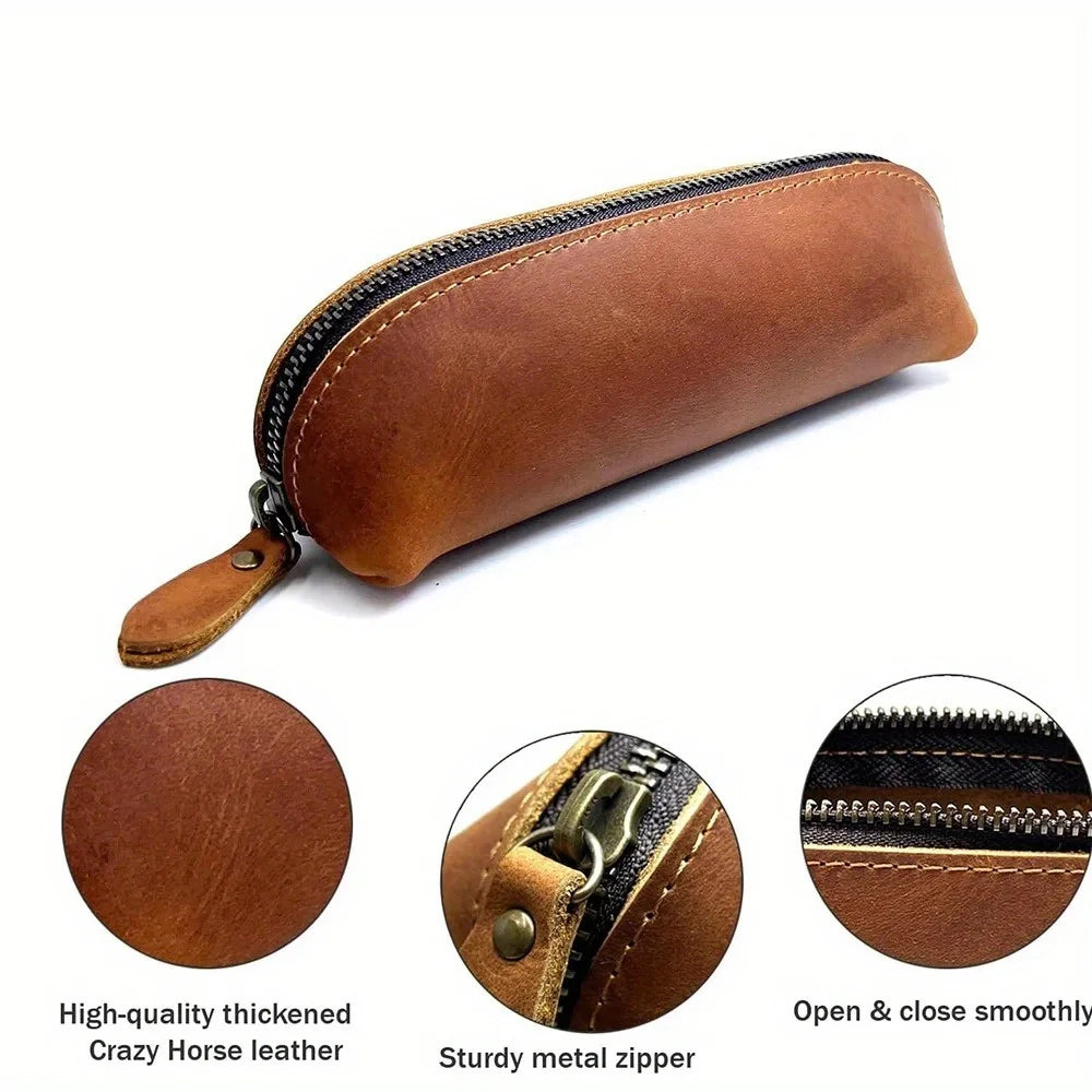 Vintage Leder Bleistift Tasche Einfache Schreibwaren Hoder Stift Fall Lagerung Tasche Zipper Bleistift Beutel Gläser Box Schule Liefert