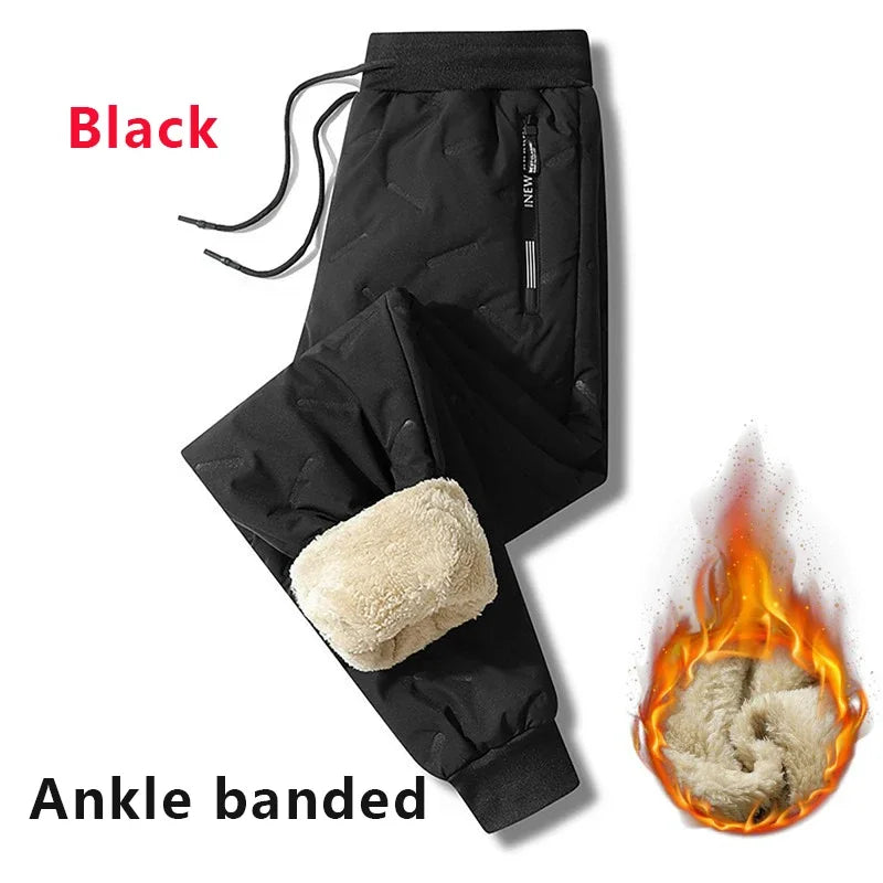 Winter Sweatwear Männer Plüsch Dicke Fleece Sweatpant Lammwolle Thermo Hosen Casual Hosen Wasserdicht Winddicht Warme Baumwolle Hosen