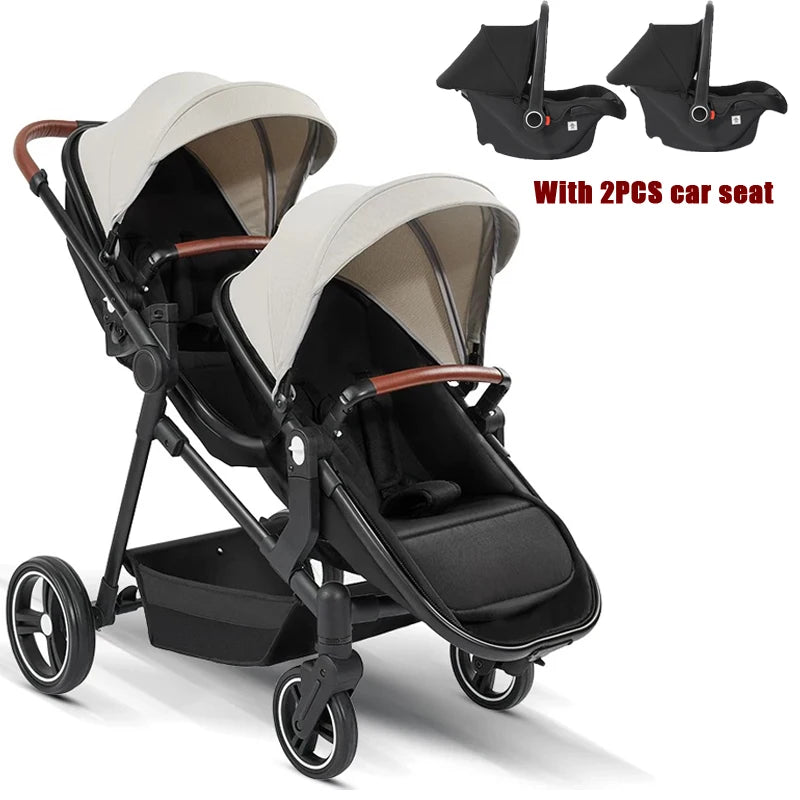 3-in-1-Kinderwagen für Zwillinge mit Autositz. Leichter, kleiner, gefalteter Handgepäck-Kinderwagen, multifunktionale Kinderwagen