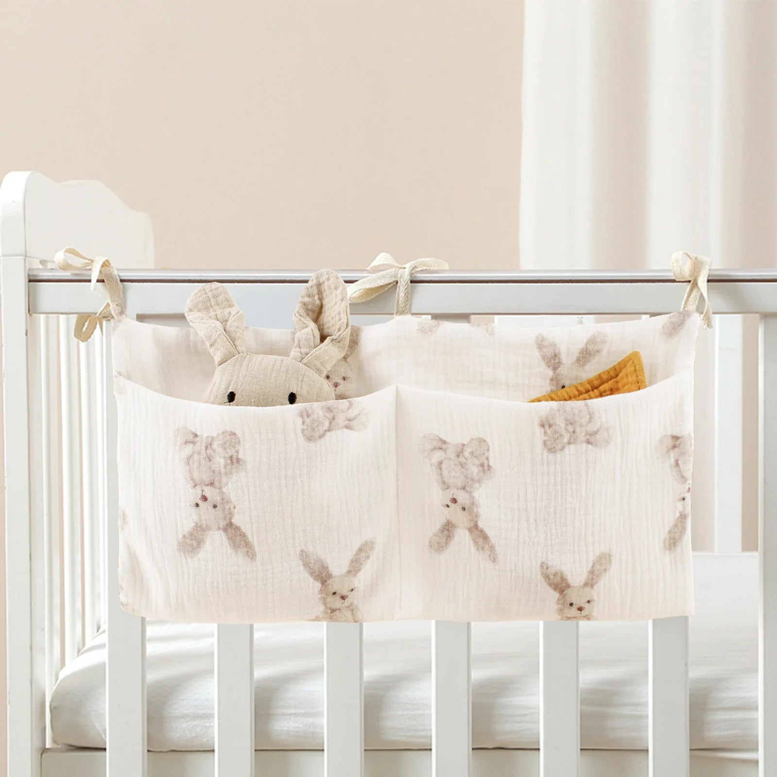 Babybett-Organizer, Kinderbett, Caddy, Bett, Aufbewahrungstasche, 2 Taschen, Nachttisch, hängende Windel, Kinderzimmer, Spielzeug, Tasche, Windeln, Kinderwagen, Organisieren