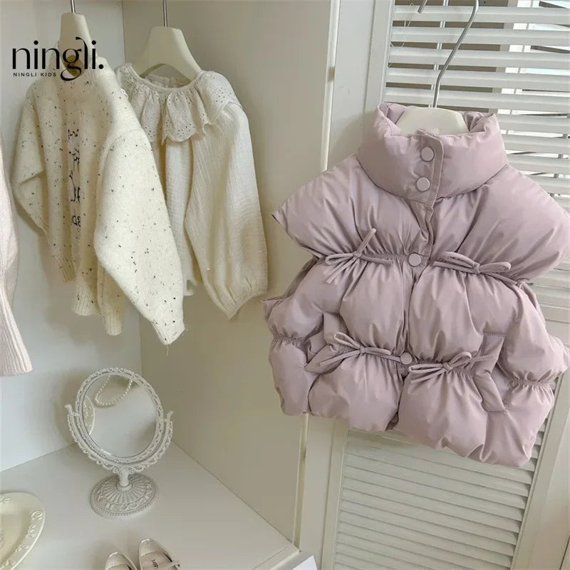 HoneyCherry Mädchen Einfarbig Weste Herbst und Winter Neue Modische Kinder Baumwolle Weste Winter Mädchen Baby Warme Westen
