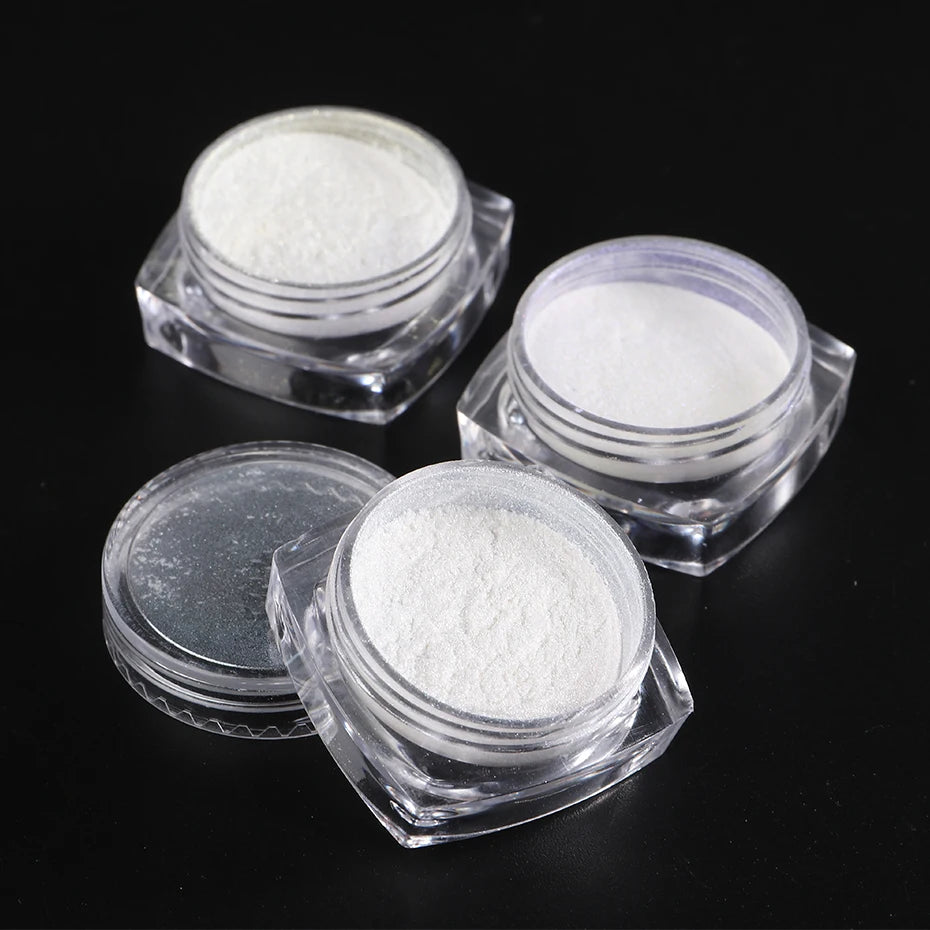 Moonlight Pearl White Nails Glitter Dust Chrome Aurora White Rubbing on Powder Shell Mirror Pigment Nail Art Supplies Dekoration