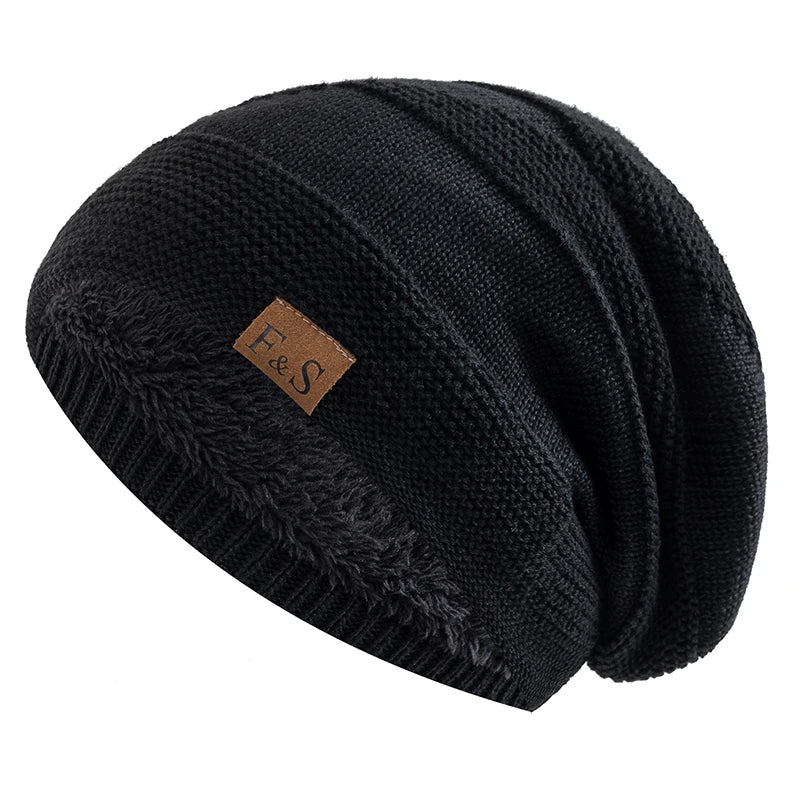 Neue Unisex Slouchy Winter Hüte Hinzufügen Pelz Gefüttert Männer Und Frauen Warme Beanie Cap Casual Label Decor Winter Gestrickte Hüte