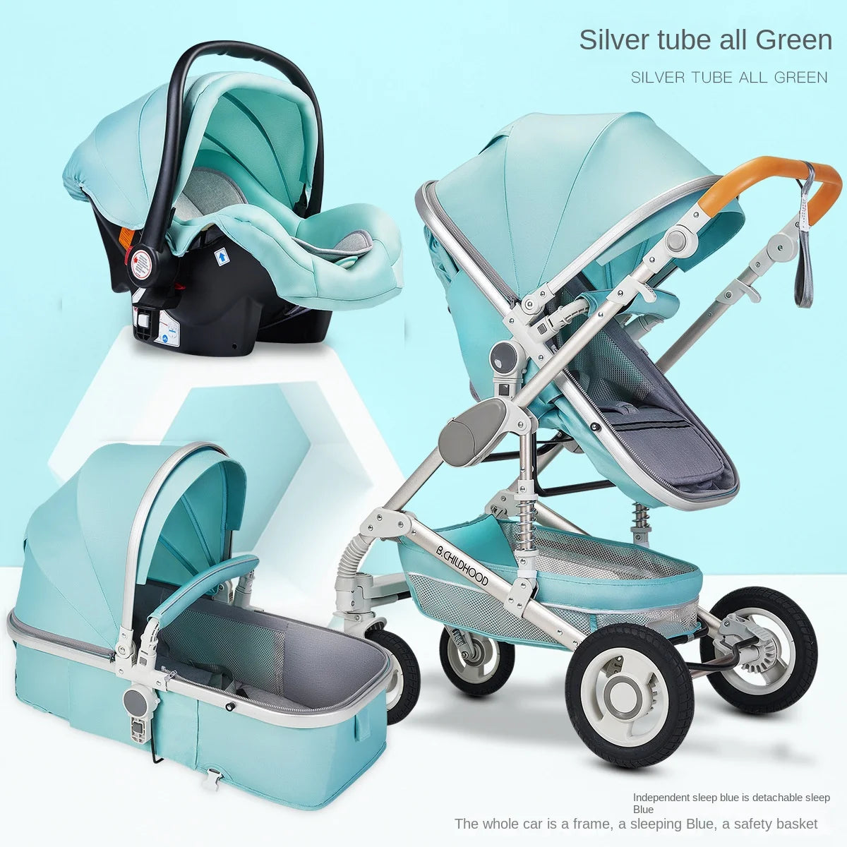 Kinderwagen 3-in-1 Klappbarer Zweiseitiger Kinderwagen für Alle Jahreszeiten Hochwertiger Neugeborenen-Reisekinderwagen