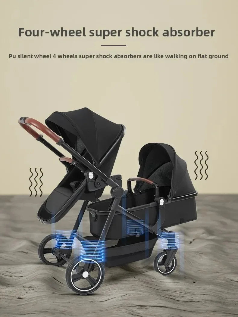 3-in-1-Kinderwagen für Zwillinge mit Autositz. Leichter, kleiner, gefalteter Handgepäck-Kinderwagen, multifunktionale Kinderwagen