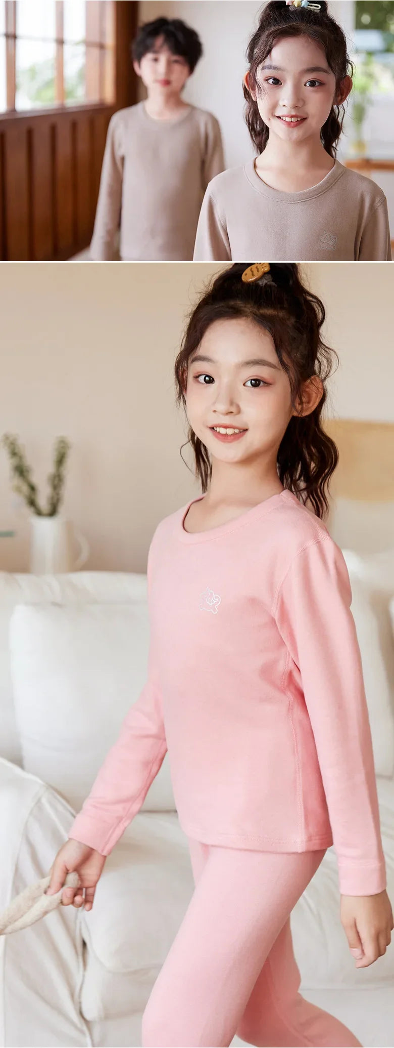 Herbst Winter Teenager Kinder Thermo-Unterwäsche Set Dicker doppelseitiger gebürsteter Stoff Jungen Mädchen Daunenseide Warme Unterwäsche Lange Unterhosen