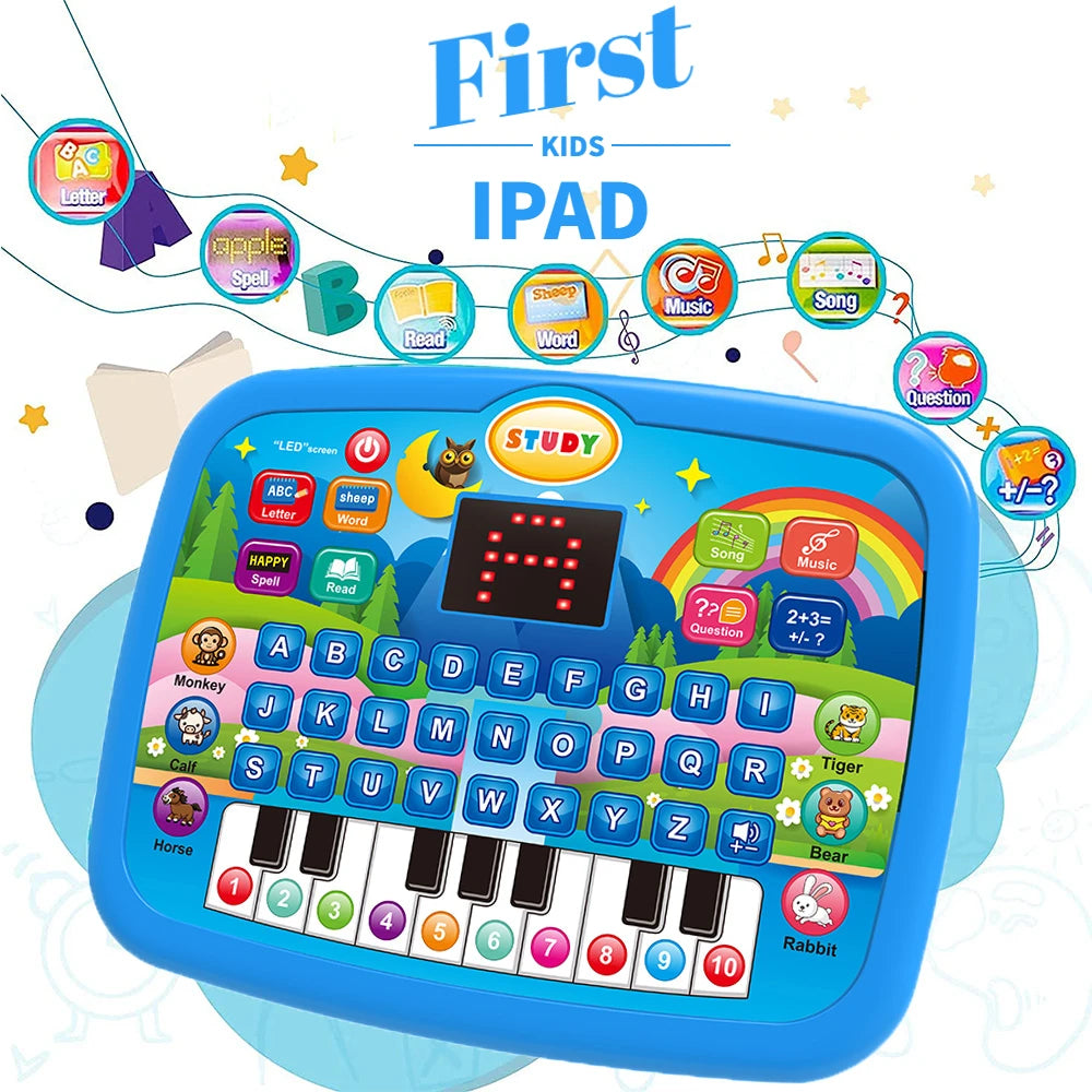 Bildungstablett-Spielzeug für Kinder, Alphabetisierung ab 3 Jahren, Mathematik, Musiklernen, Doppel als elektronische Tastatur, Geburtstags-Weihnachtsgeschenk