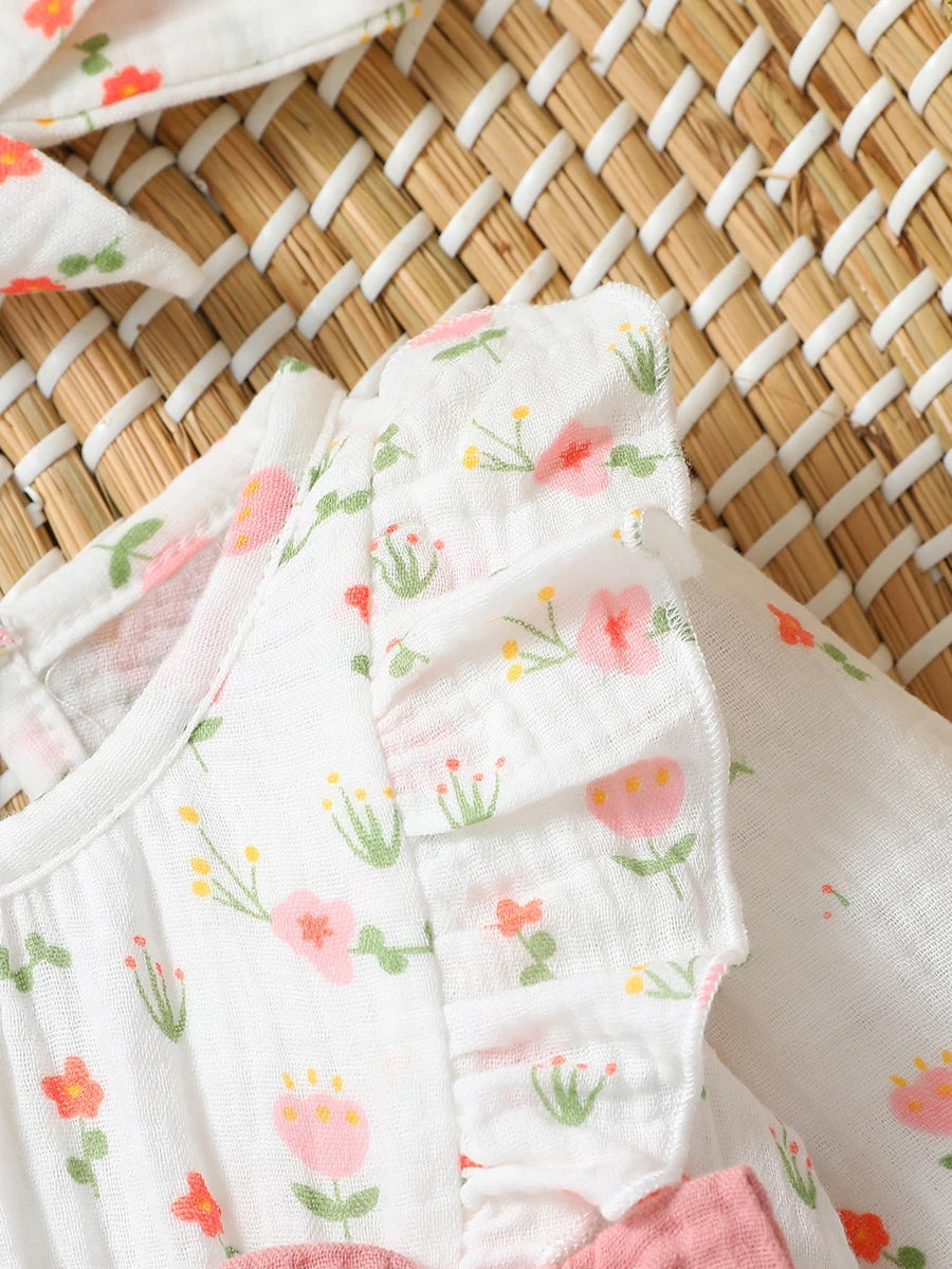 Baby Mädchen Sommer Langarm Druck Liebe mit Schleife für lässigen täglichen Baumwolloverall