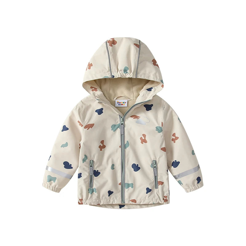 HONEYKING Baby Fleece Jacke Frühling Herbst Mädchen Oberbekleidung Kinder Blumen Druck Mit Kapuze Wasserdichte Mantel Kinder Regenmantel Kleidung