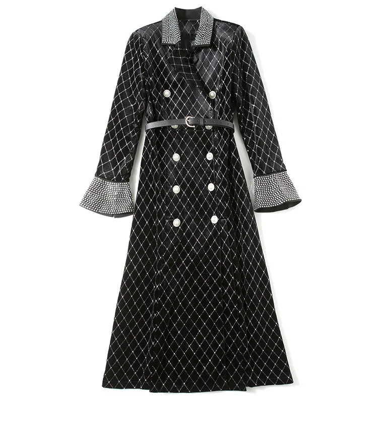 Frauen neue zweireihige kleid bohrer perle samt graben mantel herbst kaminsims damen