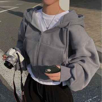Herbst Winter Mit Kapuze Hoodies Frauen Casual Streetwear Zip Up Sweatshirts Langarm Jacken Harajuku Y2K Crop Tops Kapuze Hemd