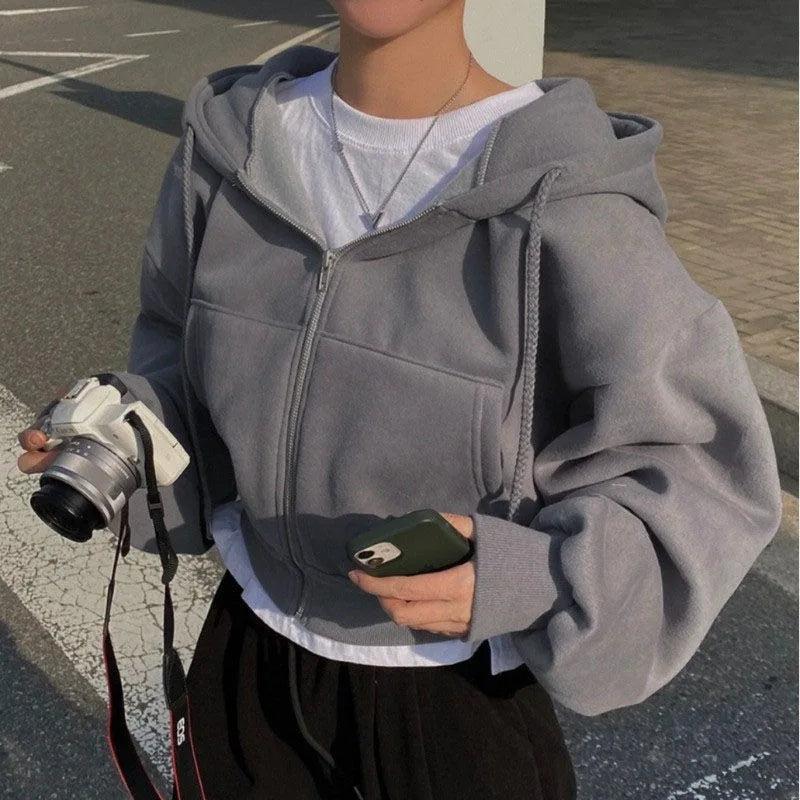 Herbst Winter Mit Kapuze Hoodies Frauen Casual Streetwear Zip Up Sweatshirts Langarm Jacken Harajuku Y2K Crop Tops Kapuze Hemd