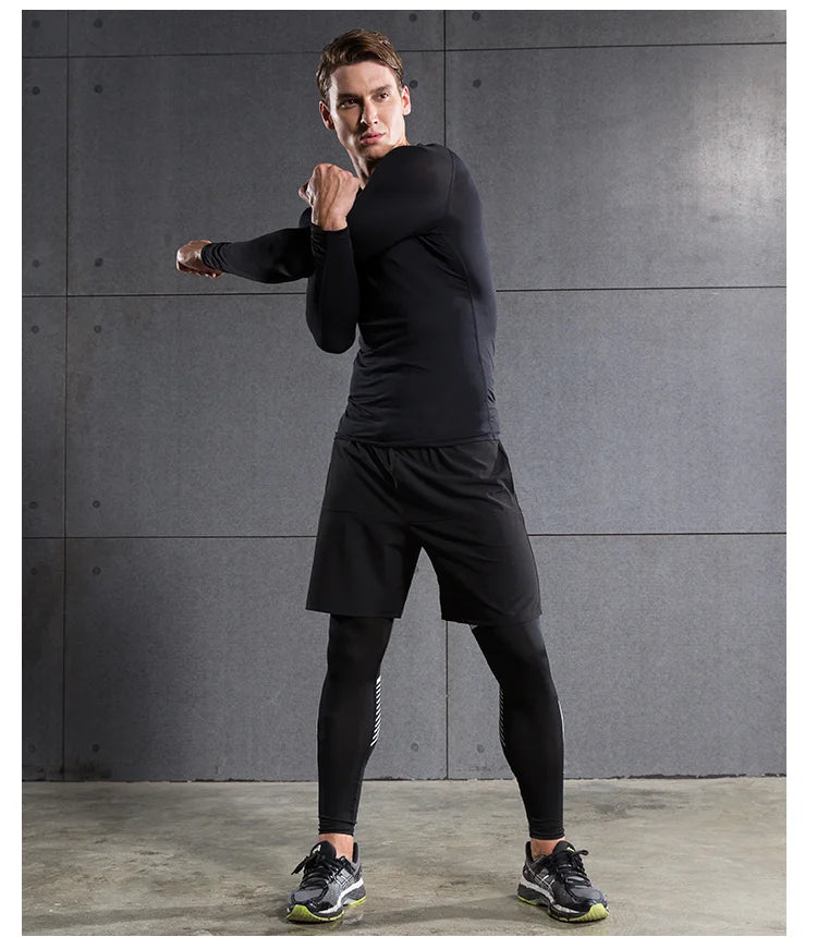 Kompressions-Laufshirt für Herren, schnell trocknend, langärmelig, Sportbekleidung für Herren, Fitness-T-Shirt, Training, Workout, Muskel-Top