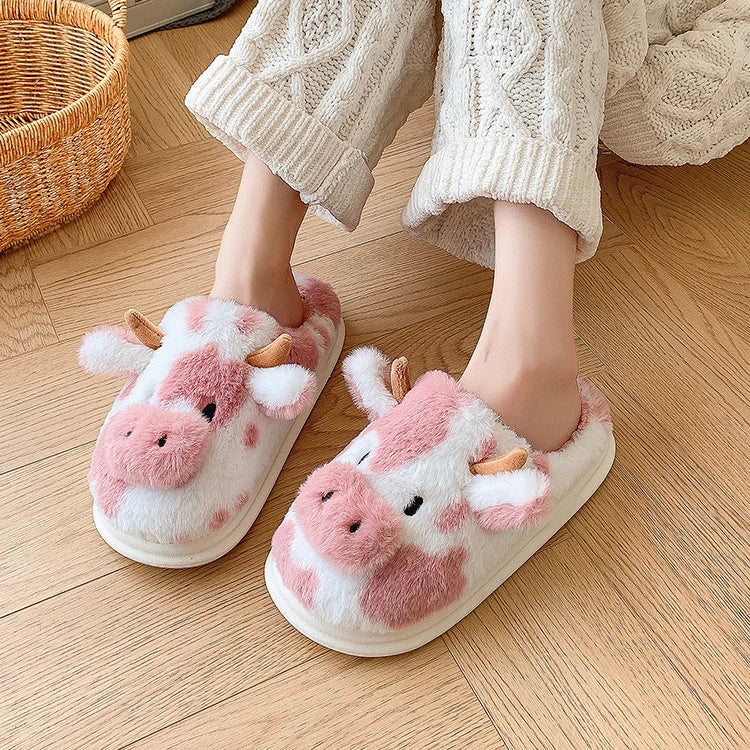 Cute Cow Plush Slippers