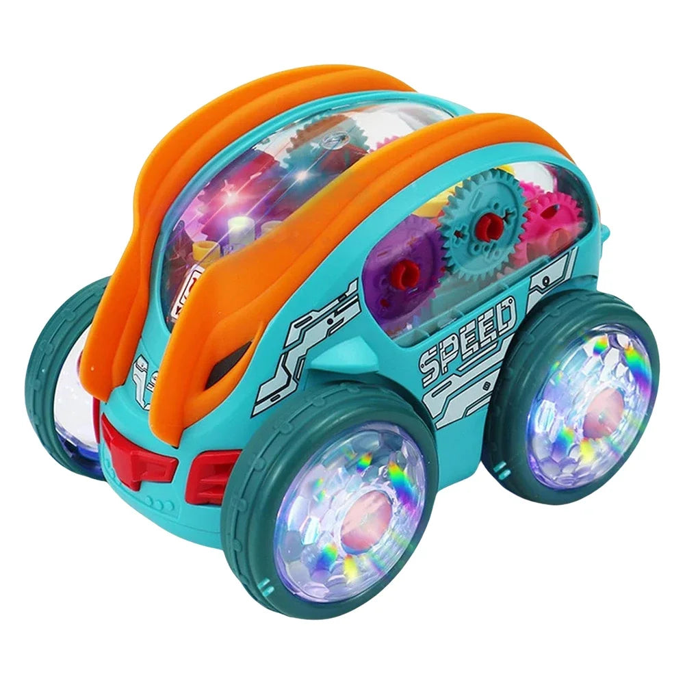 Stunt-Auto für Kinder, drehbares Spielzeugauto mit bunten Lichtern und Musik, elektrisches dynamisches Getriebefahrzeugmodell, Kindergeschenk