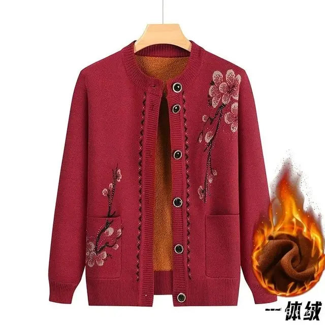 Oma Strickjacke Mittleren Alters und Ältere Frauen Pullover Mantel Frühling Herbst Warme Lange Ärmel Stricken Tops Mutter Geladen