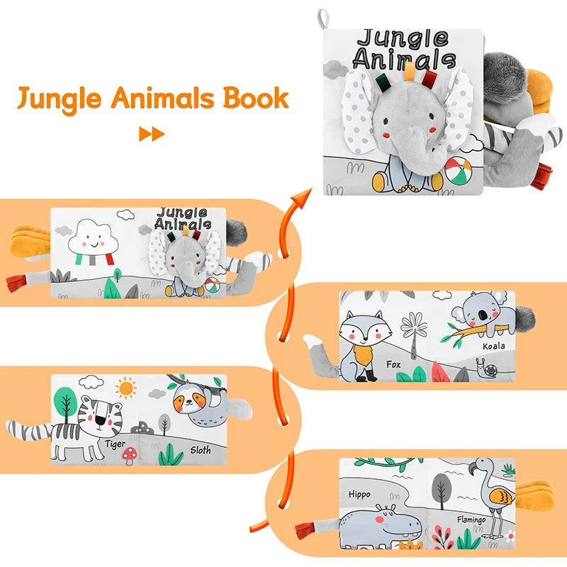 Weiche Babybücher, 3D-Touch-Feeling, kontrastreiches Stoffbuch, sensorisches frühes Lernen, Kinderwagenspielzeug für Kleinkinder, Geschenke von 0–12 Monaten