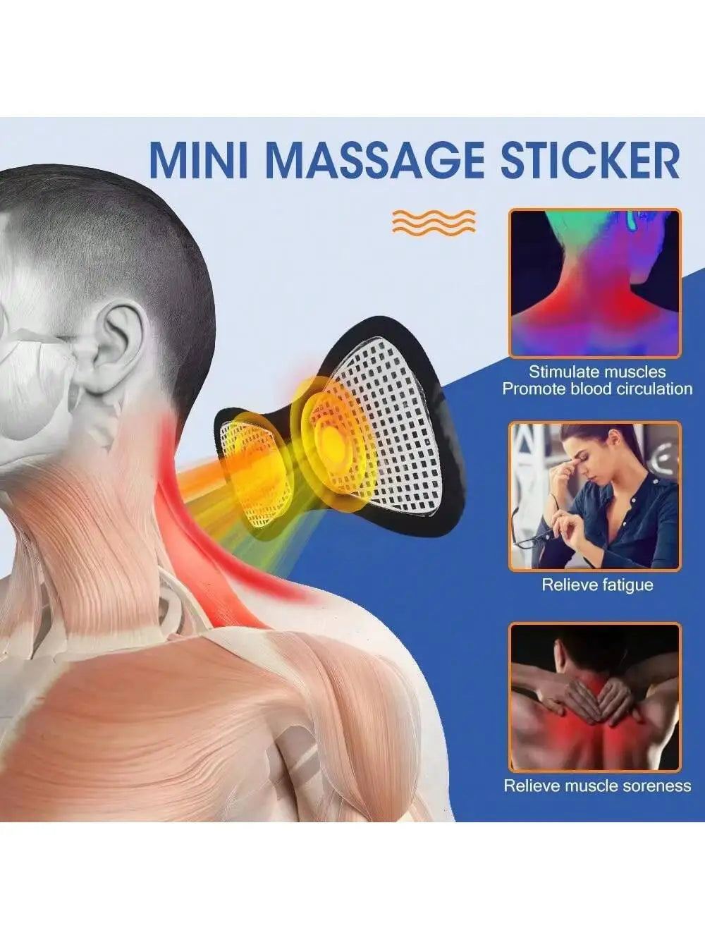 2026 Elektrisches EMS-Nackenmassagegerät, Mini-Hals-Rückenpflaster, Stimulator, Massageador-Matte, tragbare Gel-Pad-Aufkleber, schlank, wiederaufladbar