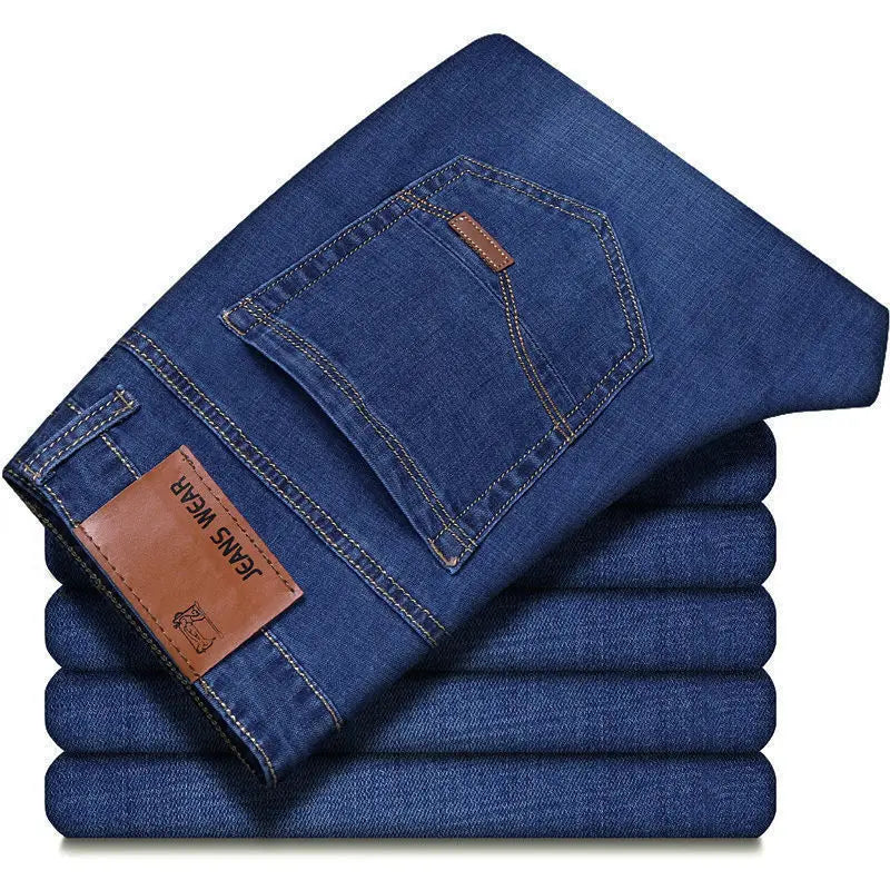Men's Jeans, Casual Straight Leg Work Jeans, Elastic, Fashionable, Classic, Blue and Black, Men's Branded Clothing