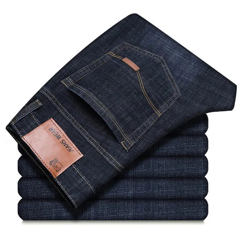 Men's Jeans, Casual Straight Leg Work Jeans, Elastic, Fashionable, Classic, Blue and Black, Men's Branded Clothing