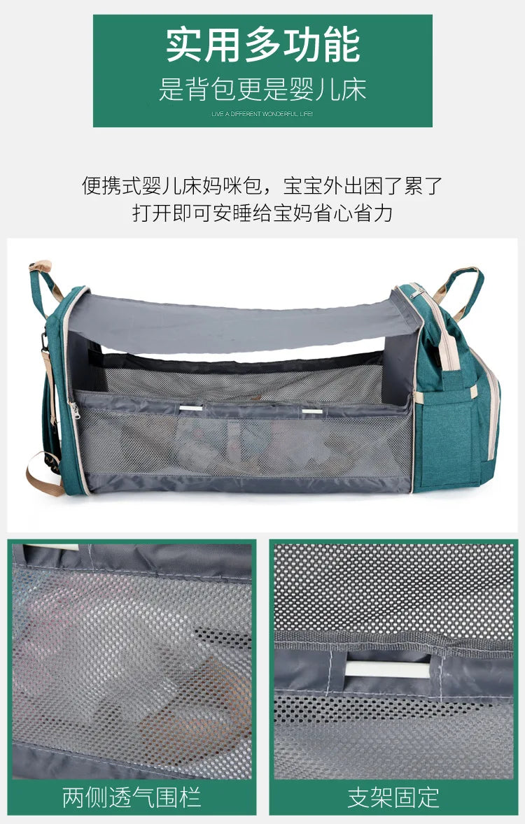 Mama Wickeltaschen Babybett Mutter Große Kapazität Windel Milchflasche Rucksäcke mit Wickelunterlage Praktische Baby-Stilltaschen Geschenk