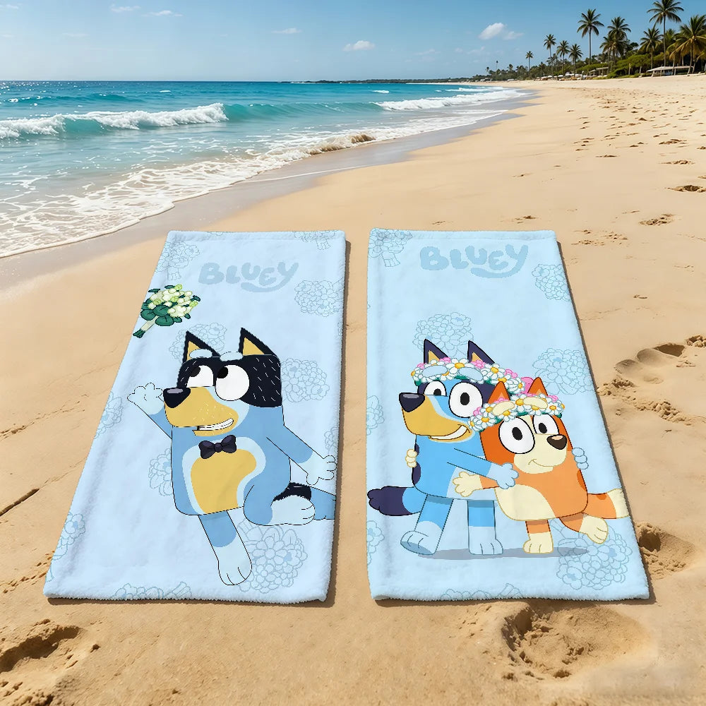 Cartoon Cute B-Bluey-ES Handtuch für Outdoor-Camping, Strandtuch, super saugfähiges, schnell trocknendes Sommerhandtuch