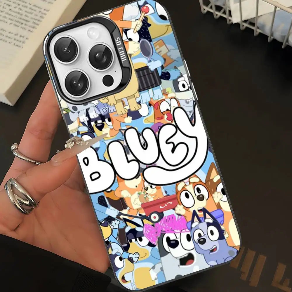 Cartoon-Hund B-Blueys Handyhülle für iPhone 16, 15, 14, 13, 12, 11, Pro Max, matt, stoßfest, Rückseite, Anti-Fall, matte Abdeckung