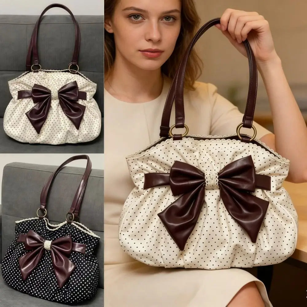Trendy Vintage Damen Bogen Handtasche Y2k Casual Chic Lady Schultertaschen Ästhetische Dot All Match Ins Unterarmtasche Streetwear