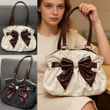 Trendy Vintage Damen Bogen Handtasche Y2k Casual Chic Lady Schultertaschen Ästhetische Dot All Match Ins Unterarmtasche Streetwear