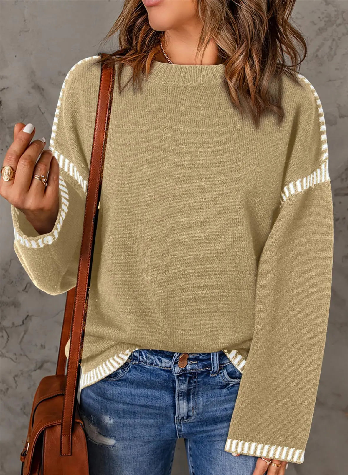 Strickwaren Damen Kleidung Sueter Roupas Femininas Damen Winter Strickpullover Rundhalsausschnitt Lose Lange Ärmel Herbst Mode 2025