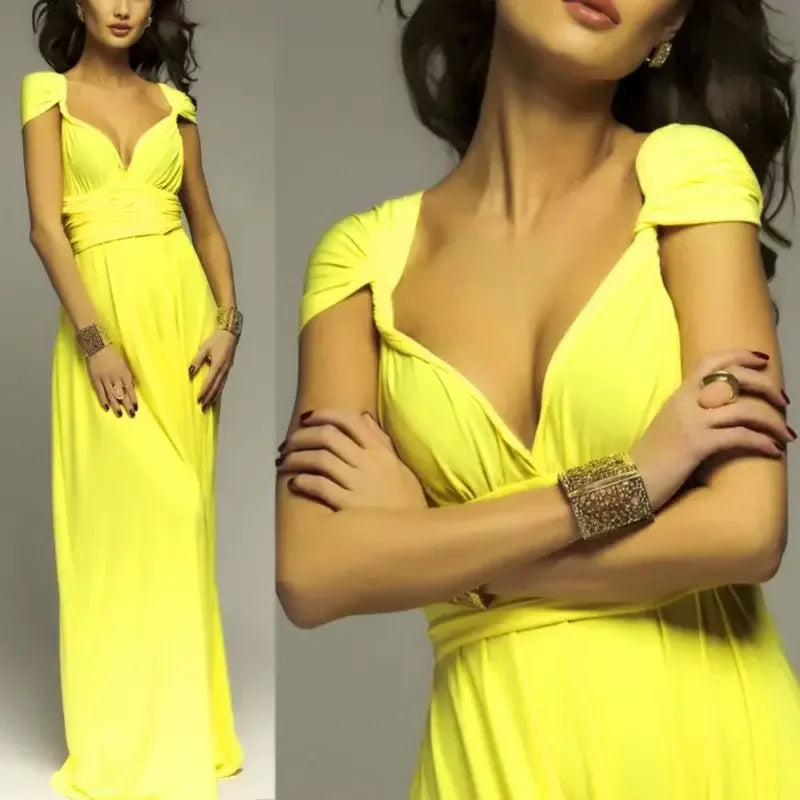 Mode Multi-getragen V-ausschnitt Vestidos De Fiesta Frauen Lange Kleid Sexy Geschnallt Dame Sommer Maxi Kleid