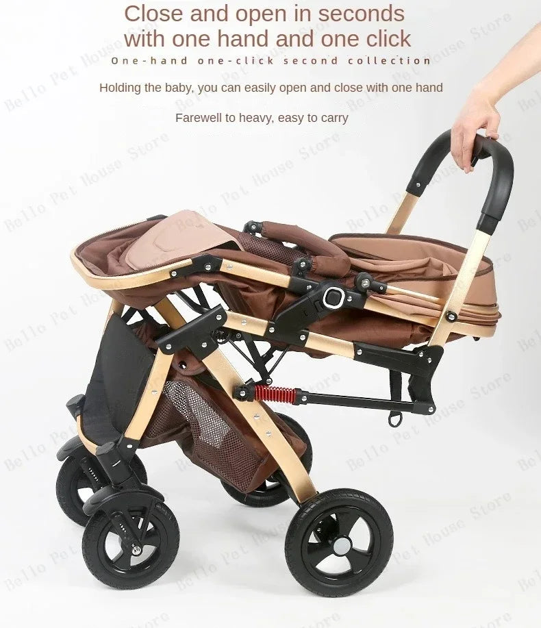 2025 Neuer 3-in-1 Zwillingskinderwagen mit Autositz, Tragbarer Klappbarer Hochsitz-Kinderwagen für Neugeborene zum Sitzen oder Liegen