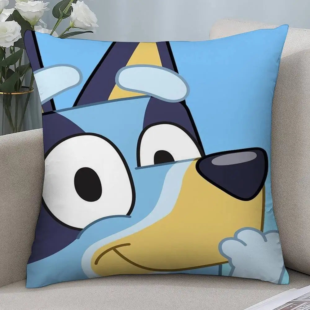 Niedlicher Cartoon-BlueyES-Kissenbezug, kurzer Plüsch, doppelseitiger Druck, quadratische Dekokissenbezüge, Sofa, Zuhause, Kissen-Dekoration