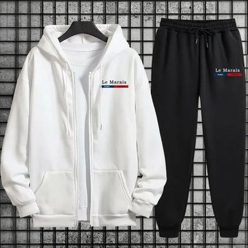 Herbst Winter Sportlicher Stil Paris Le Marais Print Herren Trainingsanzug Set 2-teilig Hoodie mit Jogginghose Urban Streetwear Outfit