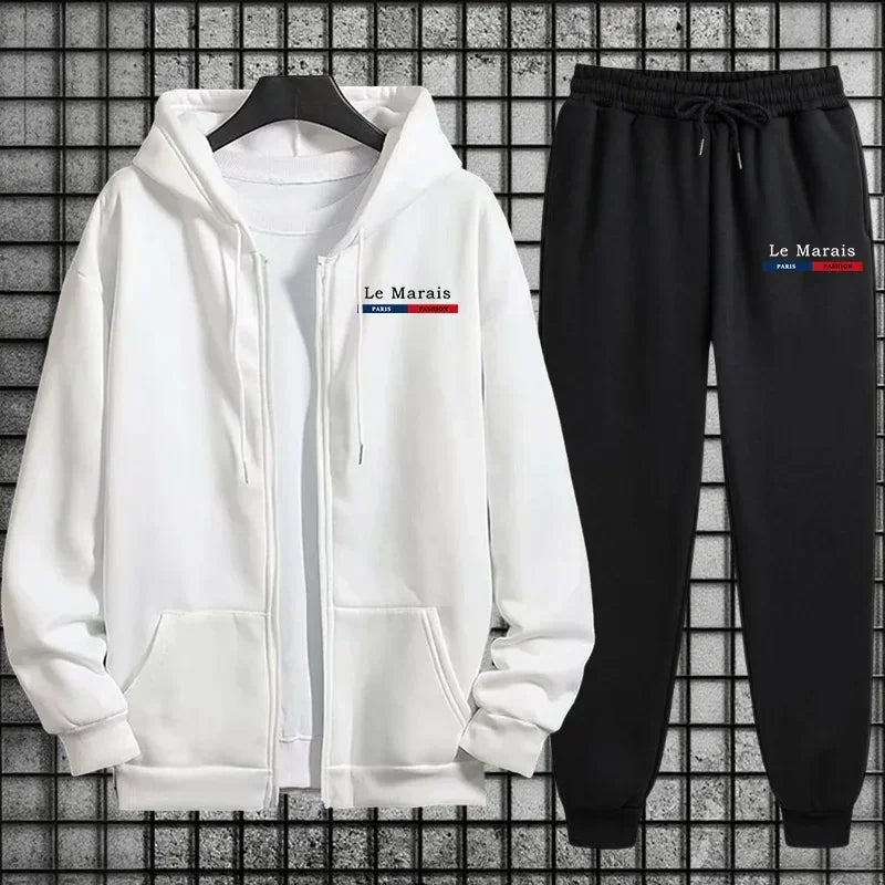 Herbst Winter Sportlicher Stil Paris Le Marais Print Herren Trainingsanzug Set 2-teilig Hoodie mit Jogginghose Urban Streetwear Outfit