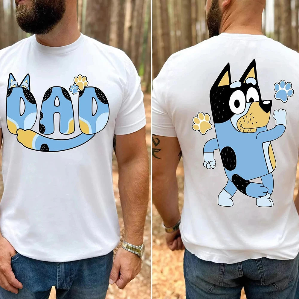 Bluey Day Kurzarm-T-Shirt, lockeres Sportshirt, Bluey Rundhals-Oberteil, bequemes Streetwear-Oberteil für Herren, passendes Familien-T-Shirt, Kleidung ﻿