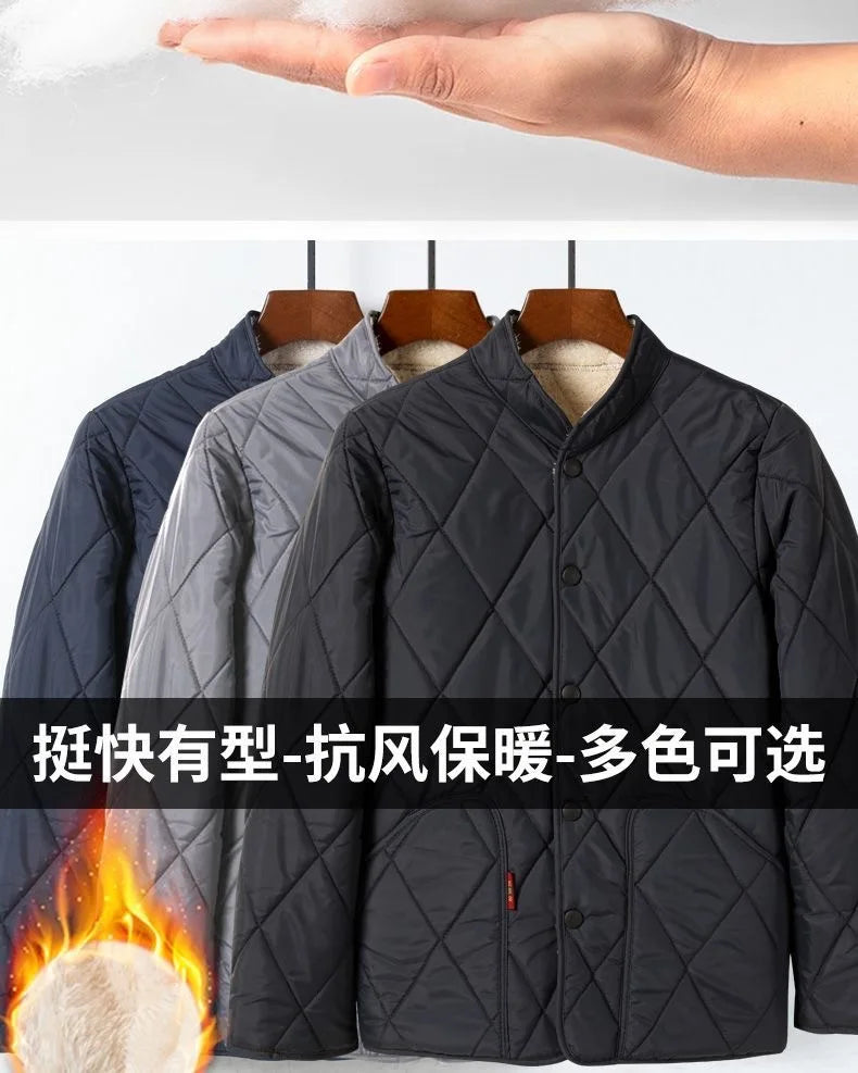 Neue Lammfell-Baumwolljacke für Ältere Herren, Dicke Fleece-Gefütterte Lockere Warme Winterjacke für Väter und Großväter