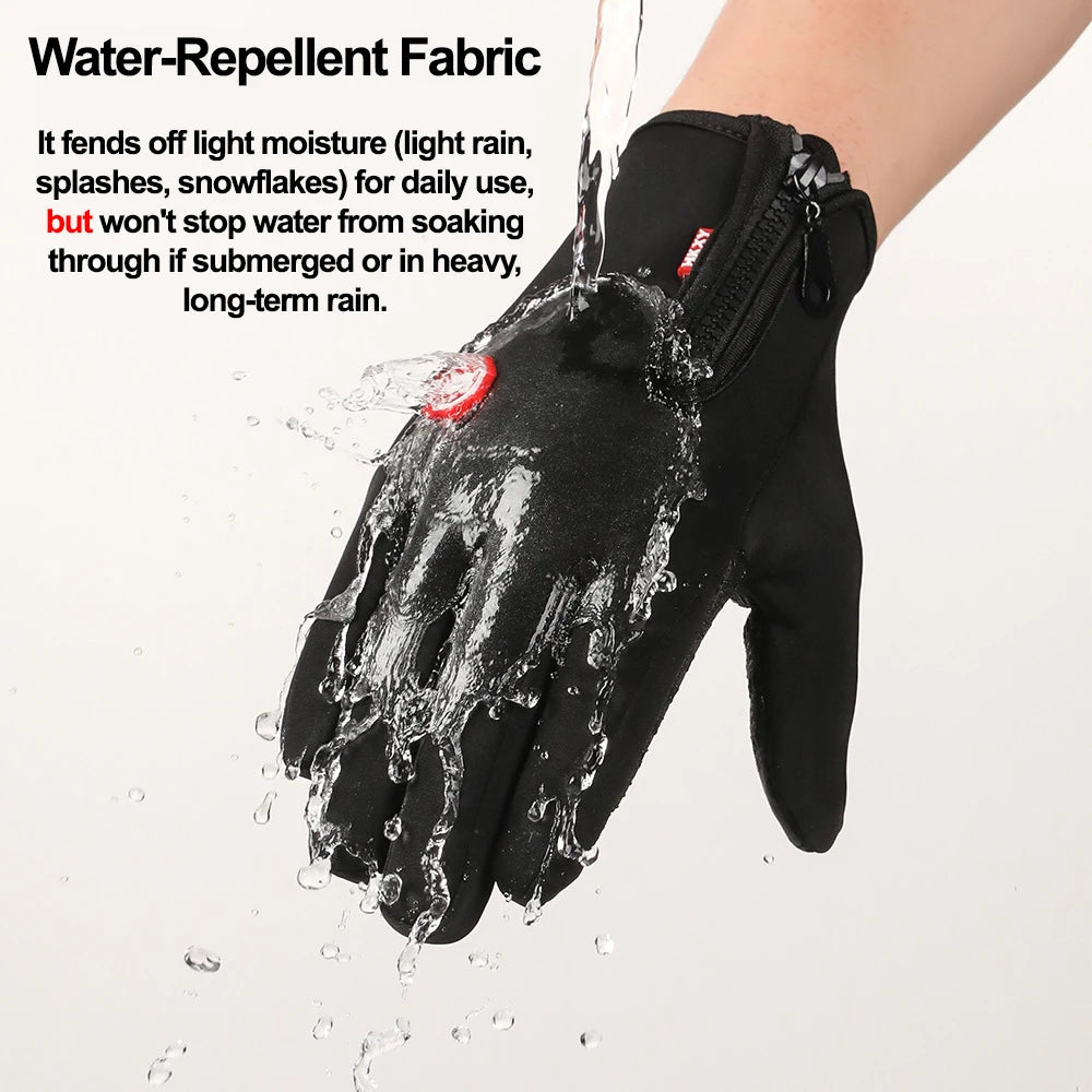 Mann warme Winterhandschuhe Touchscreen wasserabweisende winddichte Handschuhe Ski Outdoor Sport Radfahren Fahren Reißverschluss schwarze Handschuhe Frauen