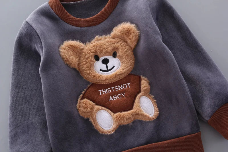 Kinder Cartoon Kleidung Sets Winter Herbst Jungen Mädchen Baumwolle Dicke Warme Mit Kapuze Pullover Nette Bär 3Pcs Kinder Anzüge 0-4 jahre