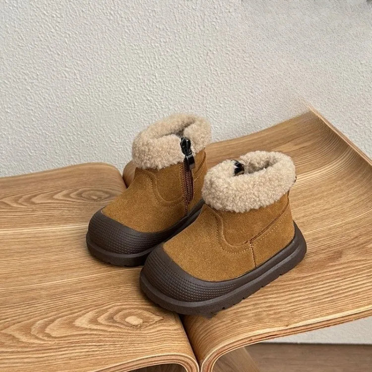 Kinder-Schneestiefel aus weichem Leder für Babys und Kleinkinder, warme, mit Fleece gefütterte Winter-Outdoor-Schuhe, Kleinkind-Stiefel für kleine Kinder