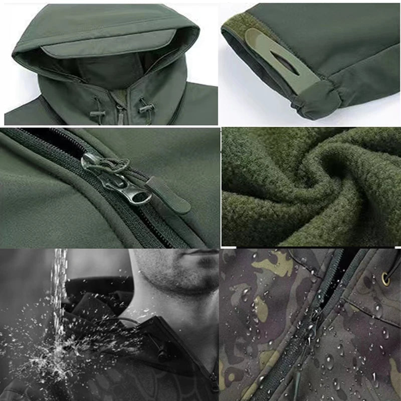 Männer Winter Herbst Warme Softshell Fleece Kapuze Cargo Jacken Camping Wandern Klettern Jagd Angeln Outdoor Winddicht M-5XL