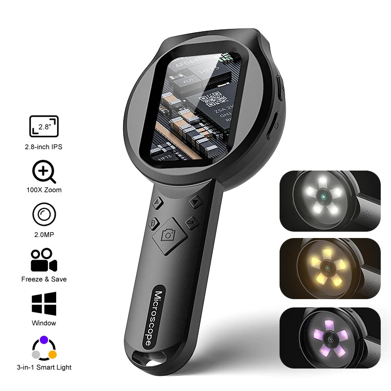 2.8'' IPS Digital Magnifier HD 1080P 100X Portable Microscope Handheld Magnifying for Electronics Repair Jewelry Inspection