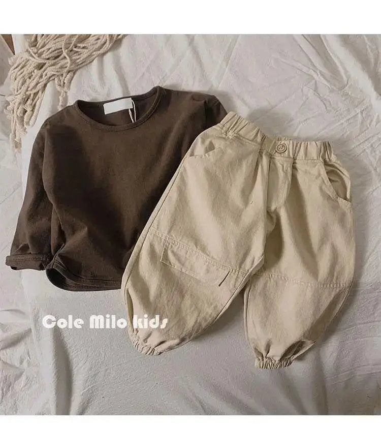 Herbst Winter Junge Mädchen Kinder solide lange Ärmel Bottom ing Shirt Kind lose T-Shirt Retro Baby Baumwolle Tops Kleinkind lässig T-Shirts